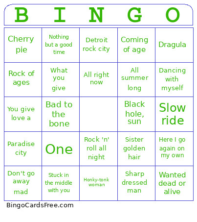 Titan Hollow - ROCK Bingo Card