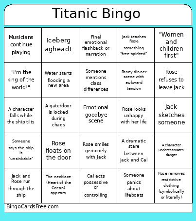 Titanic Bingo Card