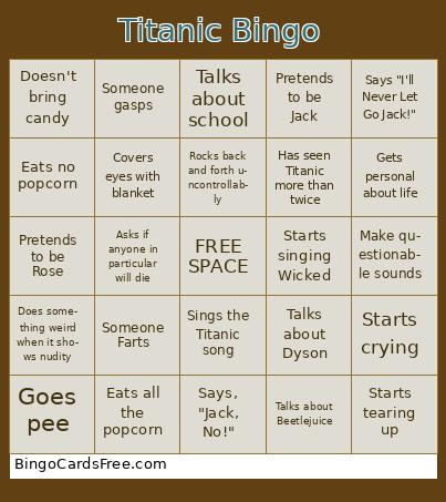 Titanic Bingo Cards Free Pdf Printable Game, Title: Titanic Bingo