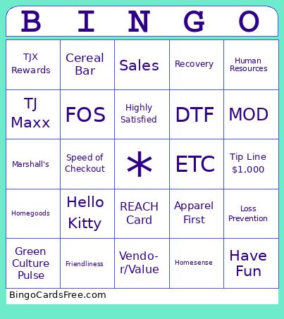 TJ Maxx  Bingo