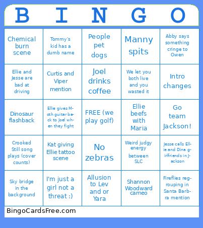 TLOU season 2 Predictions Bingo Cards Free Pdf Printable Game, Title: BINGO