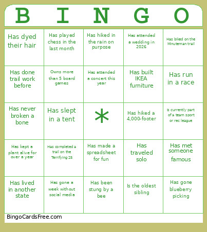 TMI Bingo Card