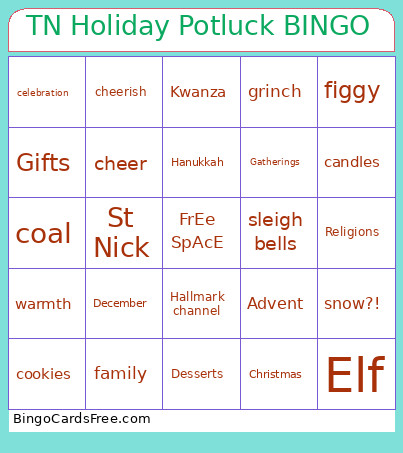 TN Holiday Potluck Bingo Card