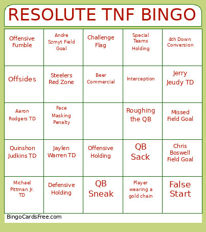 TNF Resolute Bingo Card