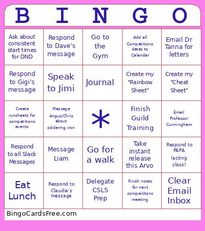 To Do Bingo Card