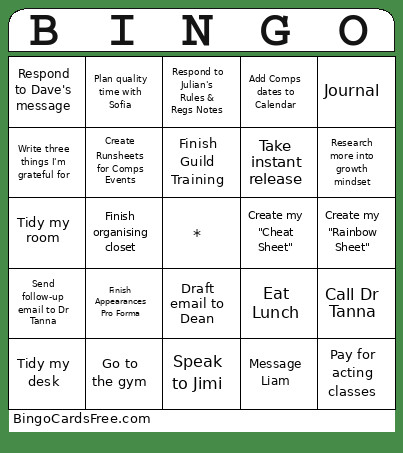 To DO Bingo Card