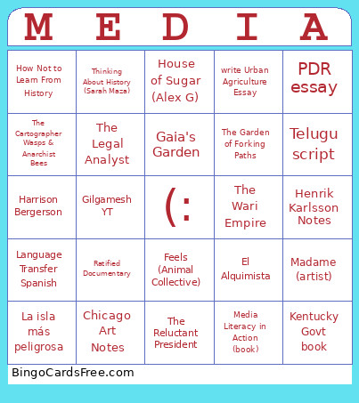 To Do List Bingo Card