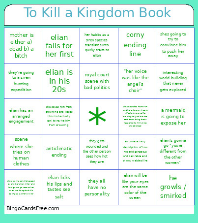 To Kill A Kingdom Book Bingo Card