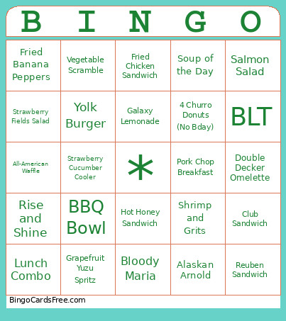 Toasted Bingo Card