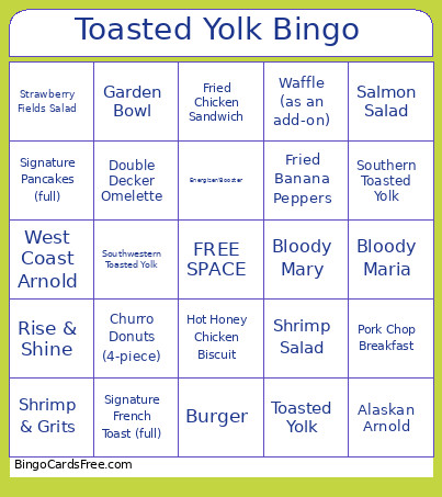 Toasted Yolk Bingo Card