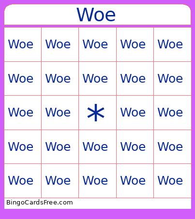 Today Bingo Cards Free Pdf Printable Game, Title: Woe