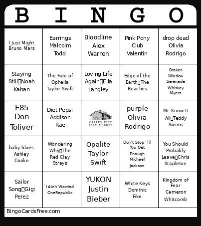 TODAYS HITS Bingo Card