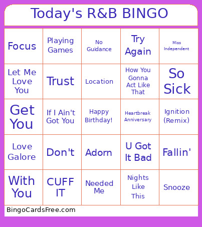 Today's R&B Bingo Card