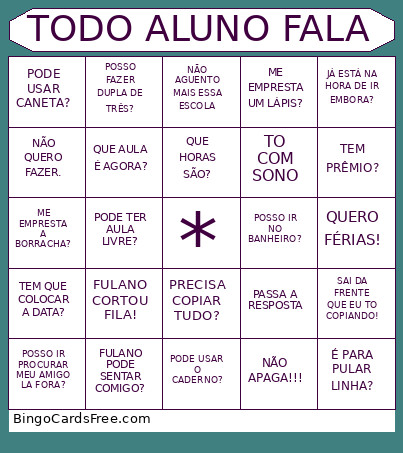 TODO ALUNO FALA Bingo Card