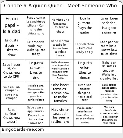 Todos Santos Language Exchange 3 Feb 2025 Bingo Card