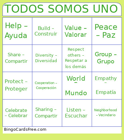 TODOS SOMOS UNO Bingo Card