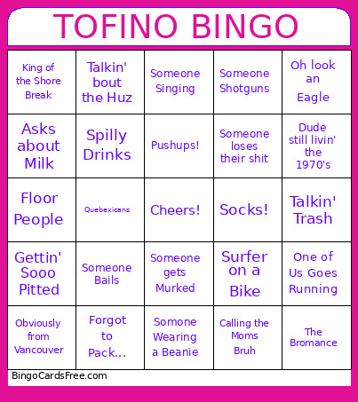 Tofino Bingo Card
