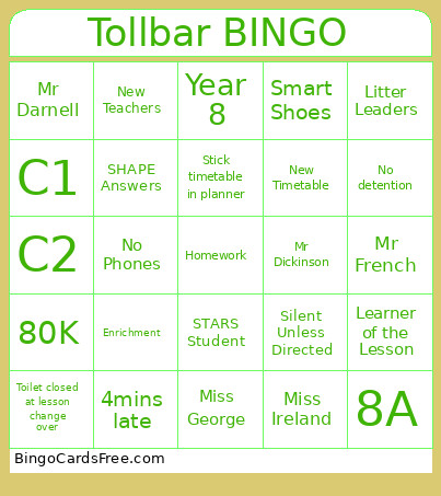 Tollbar Bingo Card