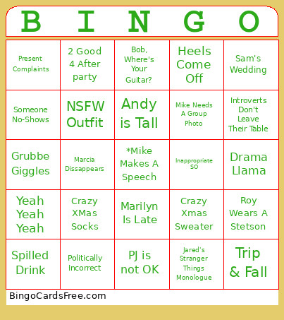 Tolliday Bingo Card