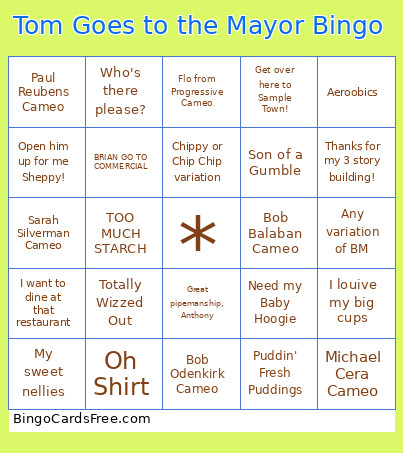 Tom Goes To The Mayor Bingo Card