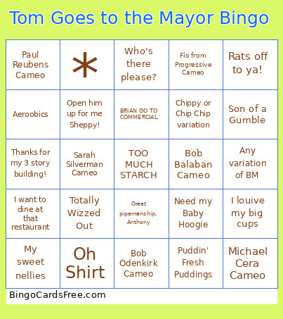 Tom Goes To The Mayor Bingo Card 2