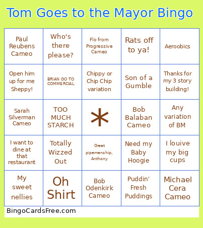 Tom Goes To The Mayor Bingo Card