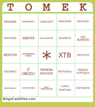 TOMEK Bingo Card