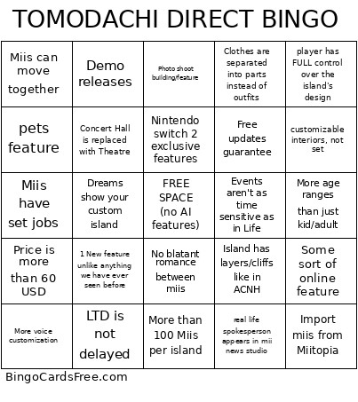 TOMODACHI DIRECT Bingo Card