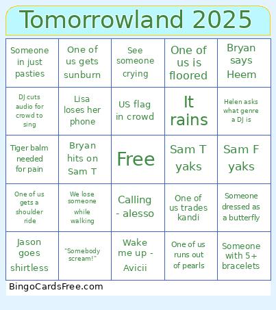 Tomorrowland 2025 Bingo
