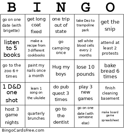 Tom's Bingo Card