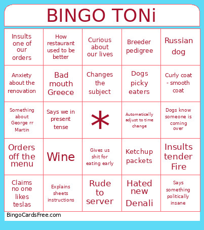Toni Bingo Card