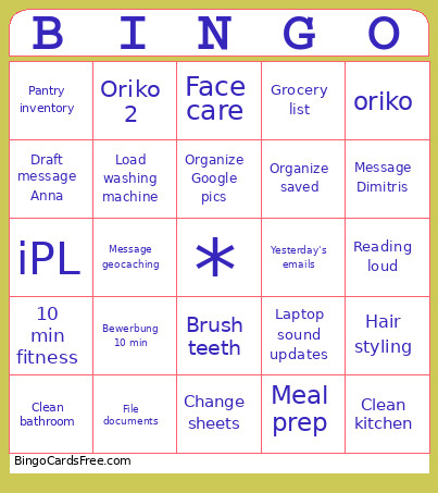Tonight List Bingo Card