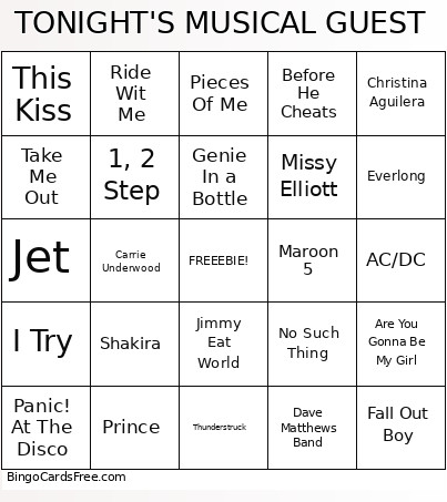 TONIGHT'S MUSICAL GUEST Bingo Card