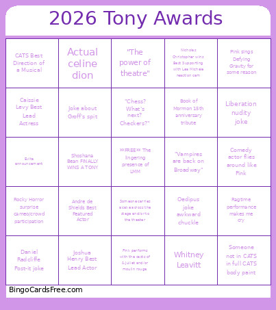 Tony Awards Bingo Card