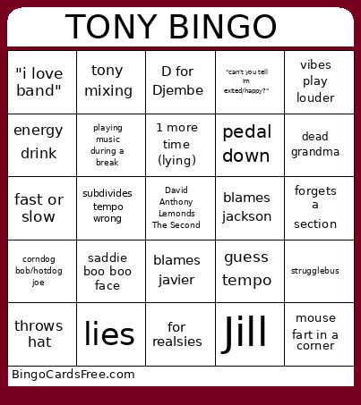 Tony 2025 Bingo Card