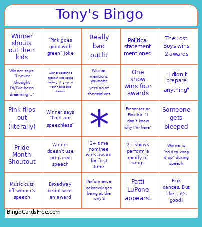Tony's Bingo Card
