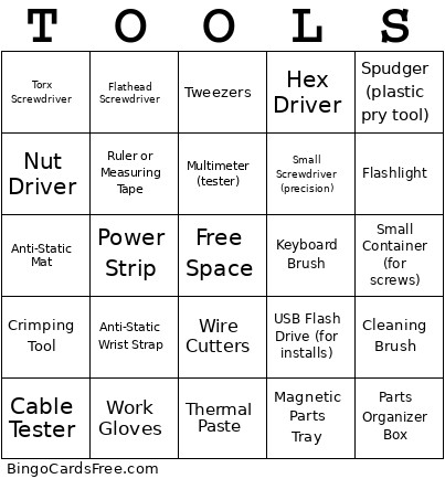 Tools Bingo Card