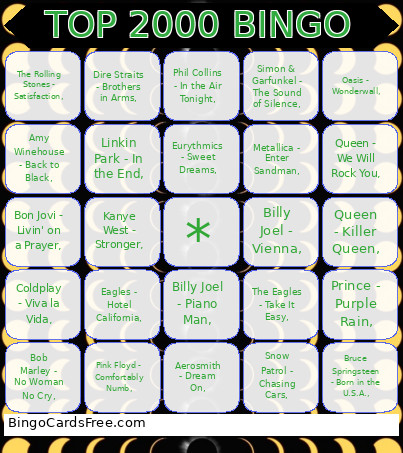 TOP 2000 Bingo Card