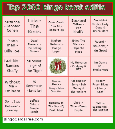 Top 2000 Kerst Editie Bingo Card