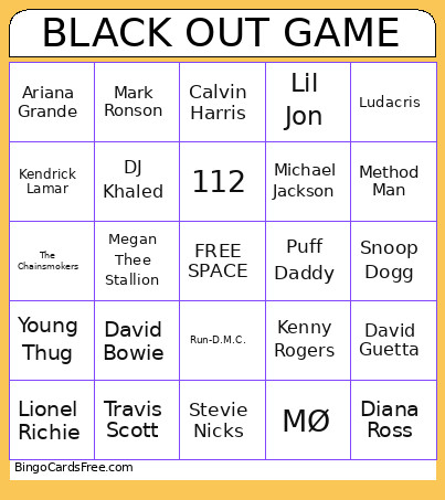 Top 50 All Time Collabs Bingo Card