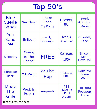 Top 50's Bingo Card