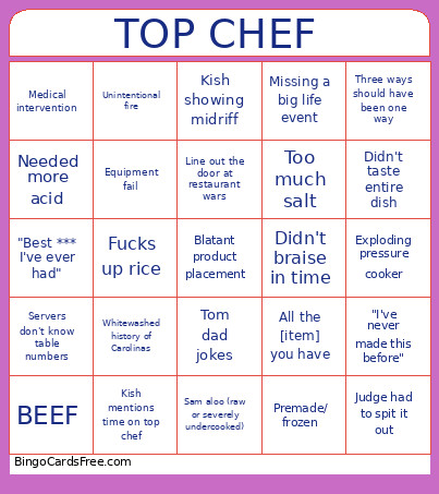 TOP CHEF Bingo Card