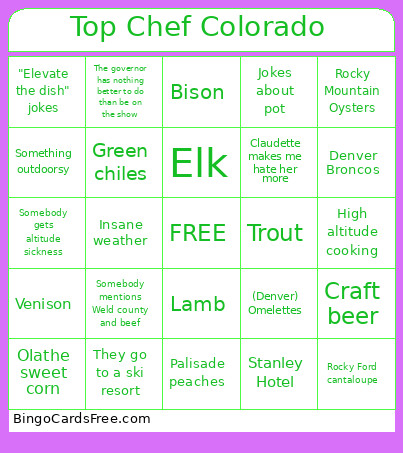 Top Chef Colorado Bingo Card