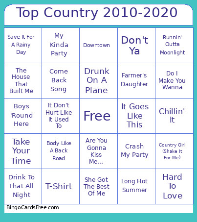 Top Country 2010-2020 Bingo Card