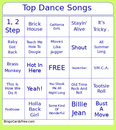Top Dance Songs Bingo Card