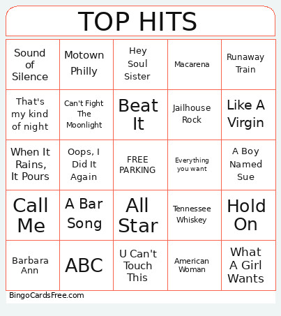 TOP HITS Bingo Card