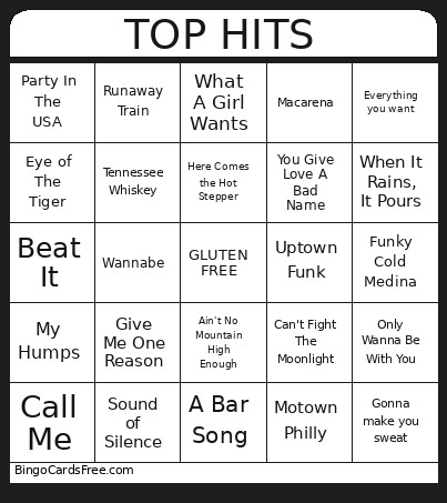 TOP HITS Bingo Card