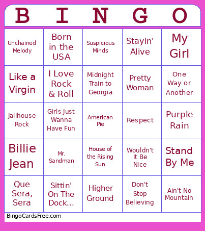 Top Hits Music Bingo Card 2