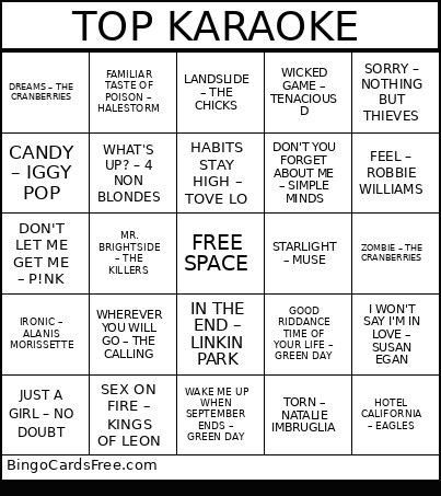TOP KARAOKE Bingo Card