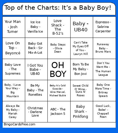 Top Of The Charts: It’s A Baby Boy! Bingo Card